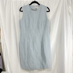 Preston & York blue and white gingham linen blend dress Sz12